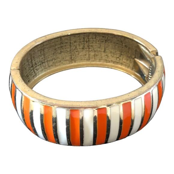 Vintage Orange Ivory Gold Stripe Clamper Bracelet - Picture 2 of 6